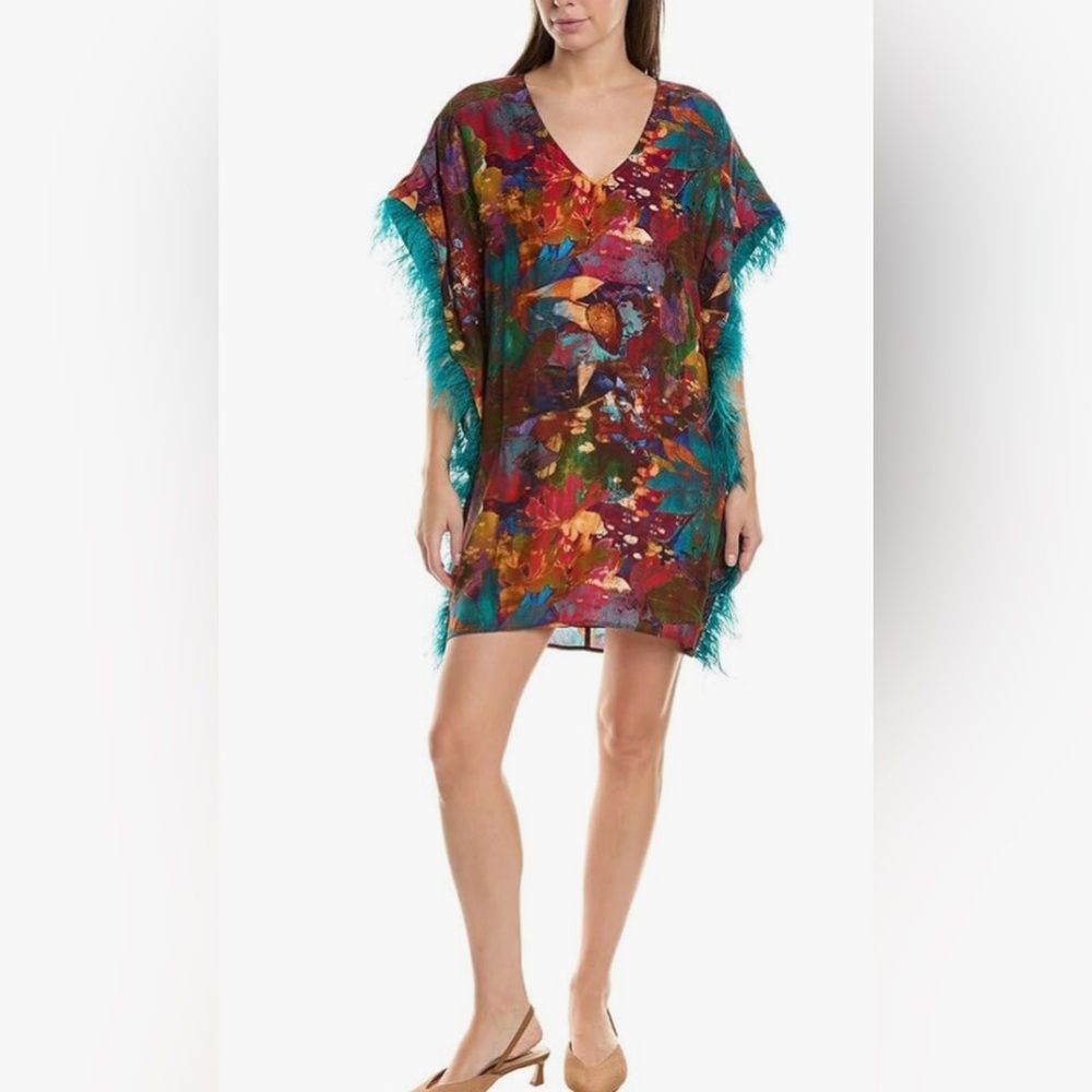 Marie Oliver Maura Silk Shift Dress Fringe Size Small Lined 100% Silk